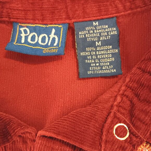 Vtg 90s Winnie The Pooh Embroidered Corduroy Western Snap Shirt Sz M Deep Red - Picture 11 of 12